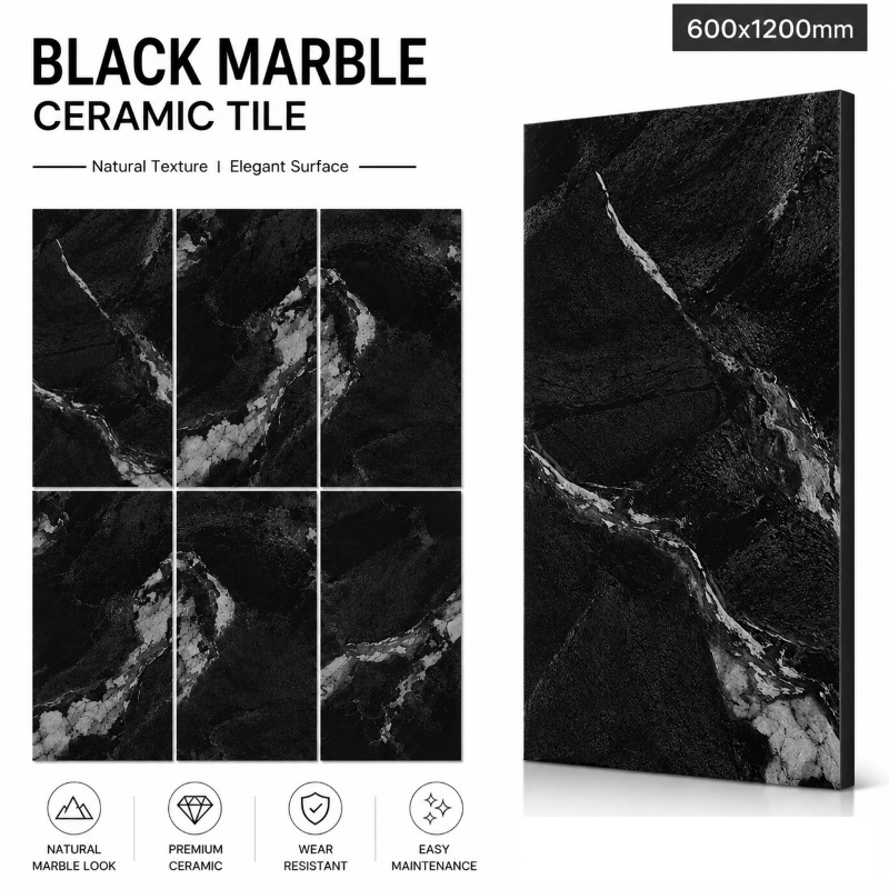 High Gloss Black Floor Ceramic Tile