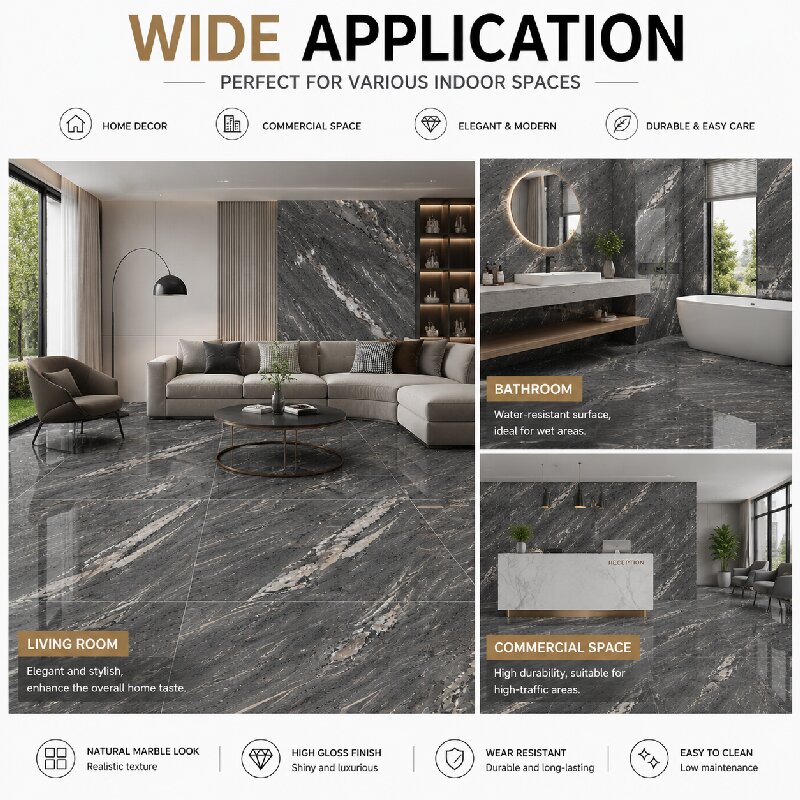 Glossy Grey Modern Floor Covering Tile